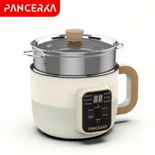 PANCERKA 1 Set de Olla Eléctrica de Capa Sencilla y Doble, 1.0 L Olla Eléctrica Multifuncional de Capa Antiadherente con Botón Mecánico Inteligente, Olla de Arroz Eléctrica para Uso Doméstico, Enchufe EU