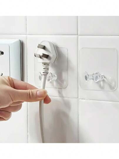 6pcs,Plastic Wall Plug Hook, Clamp Plug Holder, Cable Holder, Plug Wire Holder, Multifunctional Power Plug Socket Holder, Suitable For Home Office, Transparent,Bedroom,Bathroom Storage,Door Hanger,Kitchen Towels,Hook Wall,Hanging Wall,Wall Mounted Key Holder,Key Holder For Wall,Coat Hooks