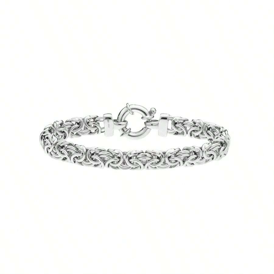 925 Sterling Silver Italian Classical Byzantine Spring Bracelet, Handcrafted In Italy Solid Diamond Cut Braid Spring Bracelet, Suitable For Men And Women - Stylish And Durable Design - Sterling Silver Construction - The Perfect Gift For All Kinds Of Holidays (Includes Gift Boxes) - Silver - View 1