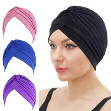 Stretchy Knot Twist Turban Bandanas Women Headscarf Bonnet Muslim Hijab  Hats Female Chemo Cap Adult Solid Color Head Wrap
