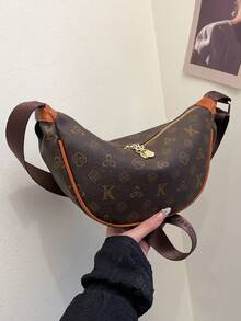 复古休闲男女通用单肩包/斜挎包，时尚字母与新月设计，适合日常通勤、商务旅行 - 彩色 - 查看 2