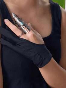 Conjunto de anéis de dedos mecânicos estilo punk gótico e luvas pretas com garras, 1/2/3/4/5 peças, vintage, retrô, ajustável, metal, juntas, anéis decorativos, Halloween