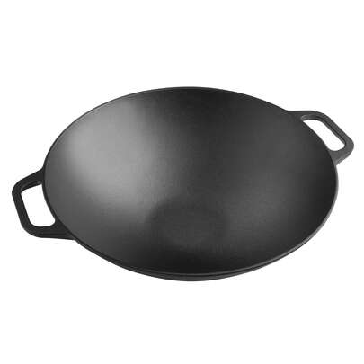 Victoria Cookware Gietijzeren koekenpan, Victoria, VIC-37291, Zwart, 35,5 cm, inductie-geharde gietijzeren wok ✅ Verzending binnen 24/48 uur ✅ Geschikt voor vuur, barbecue, oven