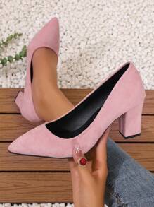 Fall/Winter Women's Pointed Toe Block Heel All-Match Black Pumps, Versatile Formal Work Shoes,Elegant