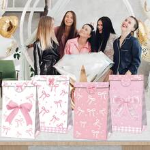 粉色 12 个装纸质派对礼品袋 - 生日单身新娘订婚派对装饰带贴纸，无需电力（额外 4/8/12 个蝴蝶结手提包可供选择）