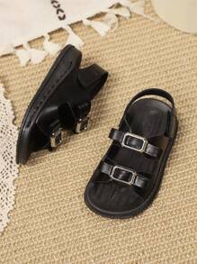 1 Paar Kinder PU Leder süße lässige offene Zehenspitzen weiche Sohle Strand Flat Sandalen, Neue Sommer Kollektion 2025