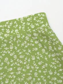 Váy chiffon dáng chữ A cạp cao họa tiết hoa nhí EARO dành cho nữ, thích hợp mặc ngoài trời. - Xanh nhạt - Xem 5