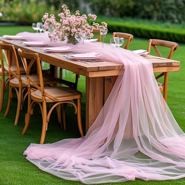 1pc Pink Mesh Table Runner, Decorative Sheer Table Cloth, Suitable For Weddings, Restaurants, Cafes, Hotels, Retirement Parties, Bachelor Parties, Birthday Parties