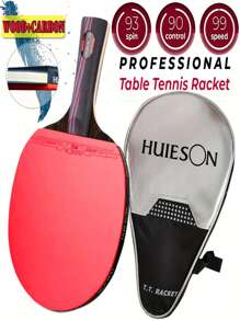 HUIESON Professional Table Tennis Racket - Universal Carbon Fiber & Wood Table Tennis Racket With High Elasticity 2mm Sponge, 9 Ply 8 Carbon Training Competition Level, Ergonomic Handle, Includes Protective Case - 1 Piece, Red & Black