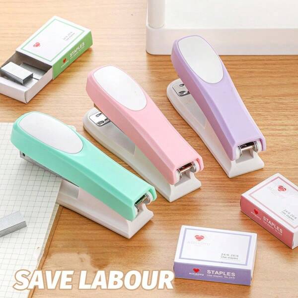 1pc Portable Minimalist Stapler, Macaron Color, Desk Office Supply With 400pcs Staples,Back To School,School Supplies