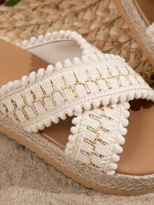 1 Paar farbenfrohe gekreuzte Riemchen Sommer Sandalen, Mädchen Strand Lässig Urlaubs Mode Hausschuhe