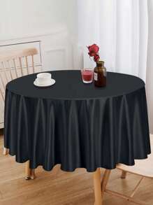 1 Stück schwarze runde Satin-Tischdecke, elegante Hochzeitstischdecke mit gefalteter Kante, Durchmesser 145/180/200/228 cm Polyester-Tischdecke, Hochzeitsdekoration, Verlobungsfeier-Zubehör, Brautparty-Tischdekoration, Bankett-Tischzubehör, 1. Geburtstags-Party-Dekoration, Baby-Shower-Zubehör, Gender-Reveal-Party-Dekoration, Innen- und Außenveranstaltungsdekoration, Picknick-Zubehör, Feiertagsparty-Zubehör, tägliche Heimdekoration, Küchenzubehör, Tischdekor