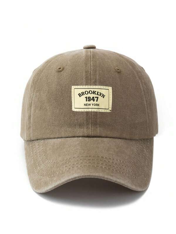 1pc Unisex Light Gray Fabric Label Outdoor Fashion Adjustable Washed Baseball Cap