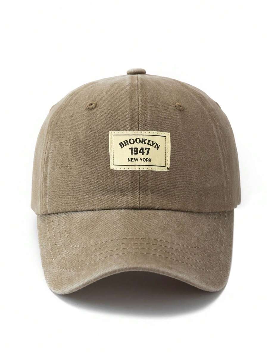 1pc Unisex Light Gray Fabric Label Outdoor Fashion Adjustable Washed Baseball Cap - Khaki - View 1