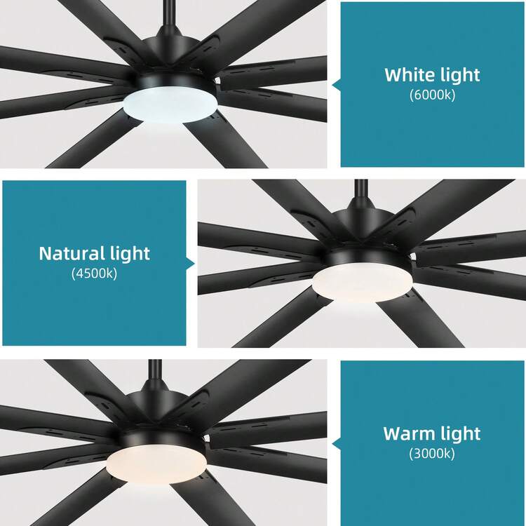 96 Inch Ceiling Fans With LED Light And Remote, Large Fan Light With 6 Speed And Reversible Quiet Motor For Home Livingroom Decor - 黑色 - 查看 4