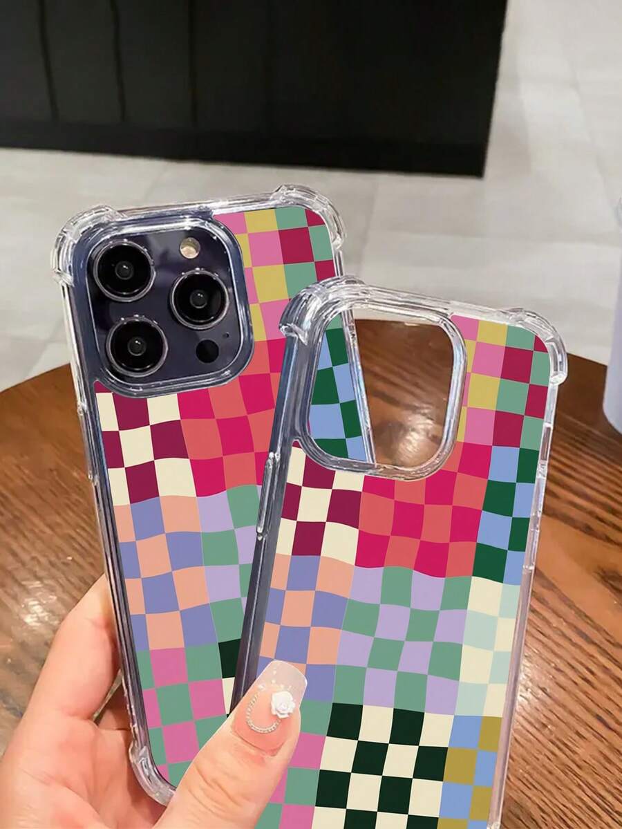 1 件棋盘格图案透明防摔手机壳，兼容 16/11/12/13/14、 11/12/13/14 Pro、 XR、 15/15 Pro/15 Pro Max、Galaxy S25/S23/S24、Galaxy A56/A16、Pixel 9 防水防震防刮