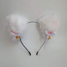1pc New Plush Fox Ear With Bow And Bell Headband, Adorable Cat/Fox Ear Hairband,Hairband,Hair Hoop,Hair Accessories Headbands