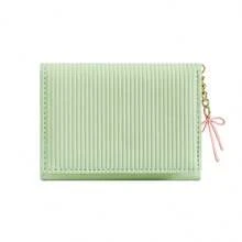 3-Fold Small Wallet In Candy Colors, Cute & Fresh PU Leather Purse, Girl Short Bifold Wallet With Bow Charm