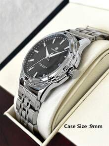 Pablo Raez 1pc Men's Exquisite Wristwatch, High-Quality AAA Grade Popular Brand, Brand New Luxury IPS Silver-Plated Dial, Stainless Steel Case, 50m Water Resistant, Minimalist Calendar, Men's Solid Steel Metal Casual Fashion Quartz Watch, Luminous Hands, Roman Numerals And Bar Markers, Black Premium Business Wristwatch, Suitable For Daily Wear, Birthday Gift For Father Or Male Friends. - one-size - View 8