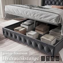 Upholstered Double Bed 140x200cm 160x200cm 180x200cm Bed With Storage Space And Slatted Frame PU Dark Grey (Without Mattress) - 深灰色 - 查看 6