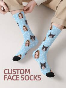 1 双定制脸部袜子、定制照片袜子、定制印花袜子、个性化搞笑脸部袜子、定制图片袜子、将任何脸部印在袜子上、周年纪念礼物、情人节礼物、生日礼物、结婚礼物、母亲节礼物