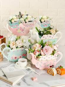 12 piezas/6 piezas - Caja de flores para fiesta de té, caja de arreglo floral con forma de tetera, suministros de decoración para centro de mesa de té de la tarde, suministros esenciales de fiesta vintage europea, suministros para fiesta de cumpleaños con tema de princesa, decoración de mesa para ceremonia de boda, regalos y decoraciones para Halloween, Navidad, Acción de Gracias y Festival de la Cosecha, Otoño - Multicolor - Ver 5