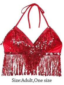 Costume da ballo del ventre con frange e paillettes, costume da cantante con schiena scoperta adatto per discoteca e bar