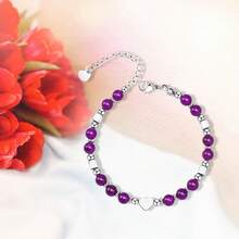 Pulseras de cuentas para mujer, elegantes joyas ajustables con forma de corazón, regalo para el Día de la Madre con tarjeta. - Morado - Ver 10