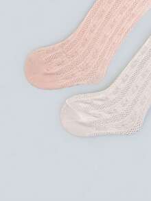 2 Pairs Girls' Breathable Mesh Long Tube Socks, Spring/Summer - Multicolor - View 6