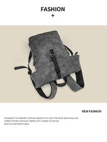 New Large Capacity Backpack, Retro Design Drawstring Closure Backpack With USB Port, PU Leather Bucket Bag, Fashionable For Men & Women Vintage Men Essentials - Grey - View 4