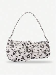 黑白动物纹腋下包，豹纹铆钉机车风单肩包，做旧不对称女士手提包/腋下包，Y2K Hobo包，新月包，街头风假日礼物，适合女孩、派对、日常、工作等场合。豹纹包，春夏新品系列