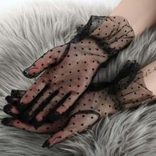 1pc Polka Dot Print Polyester Lace Sun Protection Gloves, Suitable For All Seasons - Black - View 2