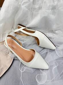 Minimalist White Flat Shoes For Teenagers, Elegant Patchwork Design, Suitable For All Seasons, Daily And Formal Wear - White - View 4