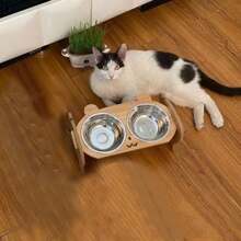 Wooden Elevated Dog Bowls With Stand Adjustable Raised Puppy Cat Food Water Bowls Holder Rabbit Feeder For Small Medium Pets