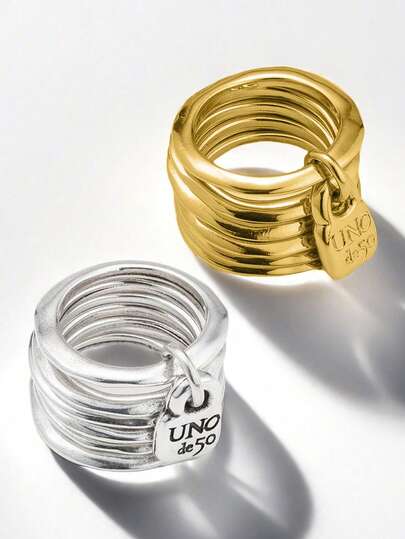 1 pieza Anillo ajustable de lujo de 6 capas con cierre de anillo de plata de ley 925, apto para uso diario, viajes, fiestas, regalo de vacaciones