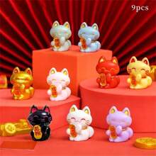 Resin Lucky Cat Figurine, Chinese Maneki Neko Fortune Cat, Money Attraction Amulet, No Feathers, Electricity-Free, With DIY Decor Accessory, For Desktop, Car, Valentine'S Day Gift, Suitable For Ages 14+
