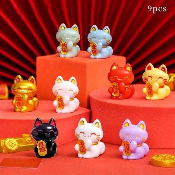 Resin Lucky Cat Figurine, Chinese Maneki Neko Fortune Cat, Money Attraction Amulet, No Feathers, Electricity-Free, With DIY Decor Accessory, For Desktop, Car, Valentine'S Day Gift, Suitable For Ages 14+