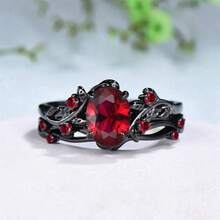2Pcs/Set Fashion Black Color Red Rhinestone Zirconia Rings For Women Full Crystal Rings Wedding Engagement Jewelry Gifts - Multicolor - View 6