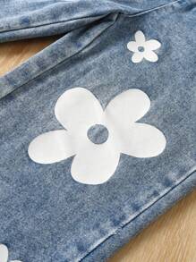 Young Girl Solid Ribbed Sleeveless Denim Effect Pants Set