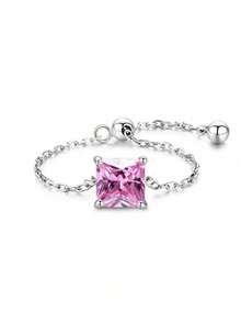 1pc Unique Chain & Zirconia Adjustable Thumb Ring, Exquisite S925 Sterling Silver Jewelry Gift For Women - Silver - View 6