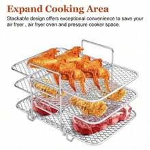Air Fryer Rack Grill Stick Stainless Steel Double Basket Accessorie Big Capacity - Silver - View 4