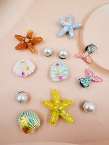 12pcs Faux Pearl Shell Series Shoe Decor, Removable Plastic DIY Accessories Suitable For Clogs, Adorable Design, Great For Party Favor And Creative Gifts - Multicolor - View 2