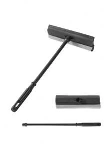 2-In-1 Professional Window Cleaner Squeegee With Scraper, 7.87/9.84 Inch Windshield Wiper Tool With Sponge Brush And Rubber Blade, Ergonomic Handle For Car And Home Use - Black