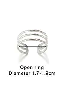 1 件简约多层不锈钢戒指，开口可调节指环，女士珠宝时尚配饰，适合日常佩戴 - 銀色 - 查看 2