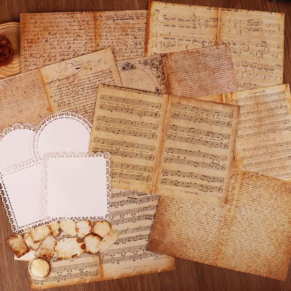 JAI IMAN 78 de piese kituri de decorare DIY în stil muzical vintage cu hârtie texturată goală și autocolant, pentru arte și meșteșuguri, consumabile pentru scrapbooking, meșteșuguri DIY, bloc de fundal, efemere, decorațiuni cadou, jurnale nedorite