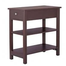 24'' Narrow Side Table Slim End Table With Drawer And Shelves For Small Space