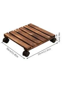 Heavy Duty Rustic Wood Plant Cart With Lockable Metal Wheels | Indoor/Outdoor Garden & Terrace Trolley | Sturdy Mobile Decorative Stand For Pot Transportation & Plant Moving - Multicolor - View 4