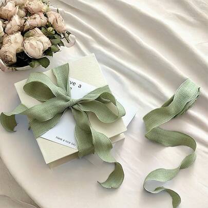 4cm Matcha Green Ruffle Silk Ribbon, High-End Elastic Ruched Edge, Craft Gift Wrap, Birthday Party Package, Bowknot, Cake Packaging DIY, Floral Bouquet, Graduation Party, Satin Ribbon