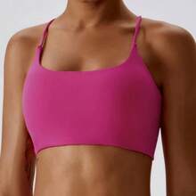 Gym Top Double Band With Removable Pad Thin Strap Zero Transparency Fashion Colors - Hot Pink - View 2