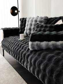 1pc All Season Thickened Sofa Cushion Cover, Non-Slip Sofa Slipcover, Dust-Proof And Dirt-Resistant, Machine Washable, Non-Shedding And Fade-Resistant, Plush Black Home Decor Pet-Friendly Protective Cover, Suitable For Bedroom, Office, Living Room, L-Shaped Sofa And 1/2/3/4 Seat Sofa